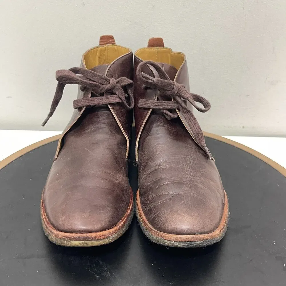 Bernardo Chukka Boots Men 9 Brown Leather Ankle Lace Up Desert Crepe Sole Preppy